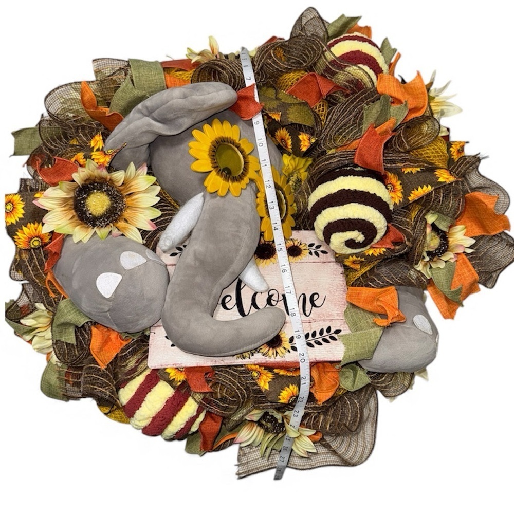 🐘 Vintage One-of-a-Kind Elephant Fall Welcome Wreath – Handmade Decor